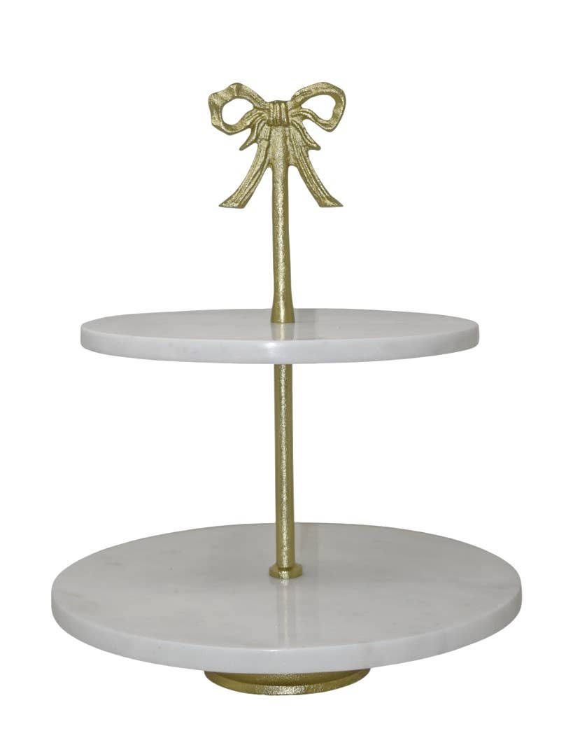 12X15" 2 TIER STAND WHITE MARBLE WITH BOW TOP