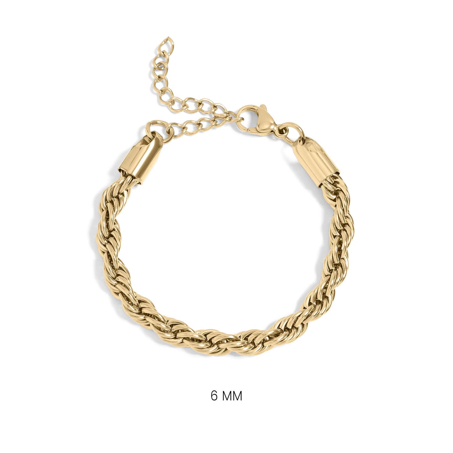 Rope Chain Bracelet / Anklet - Gold, Silver, Black: Gold / 6+2" / 4mm