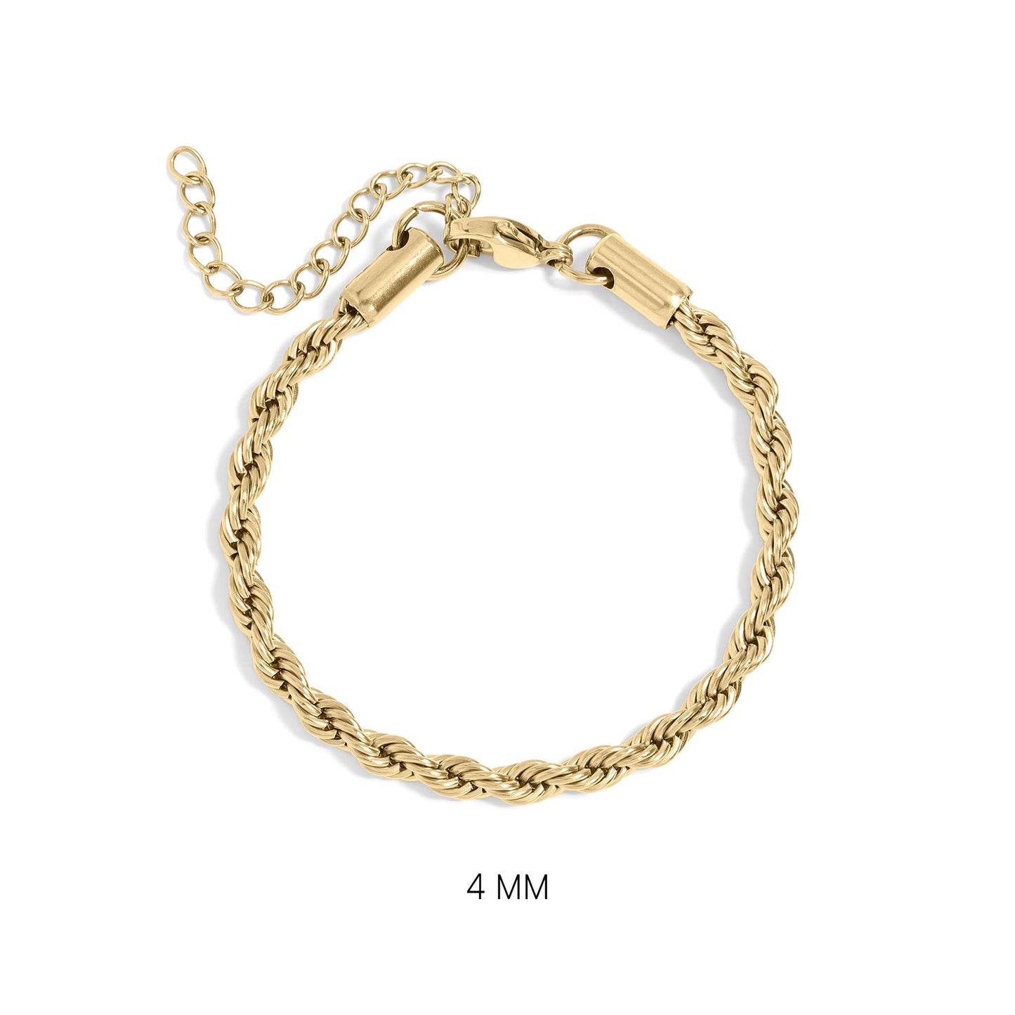 Rope Chain Bracelet / Anklet - Gold, Silver, Black: Gold / 6+2" / 4mm