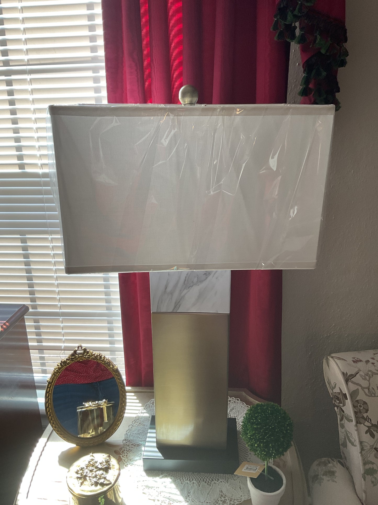 Two-Tone Faux Marble and Gold Table Lamp