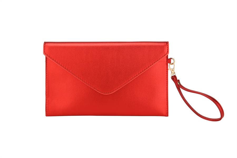 Ladies Smooth Flat Envelope Clutch Evening Handbag: Pink