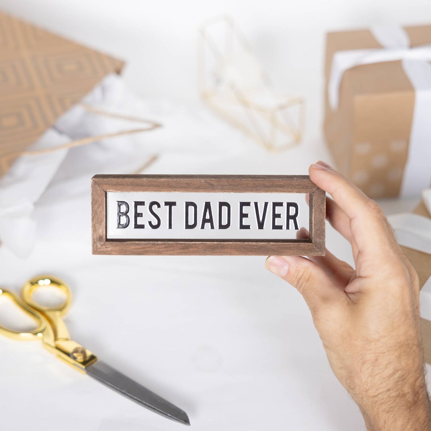 Best Dad Ever - 6" x 2" Wood Framed Glass Plaques
