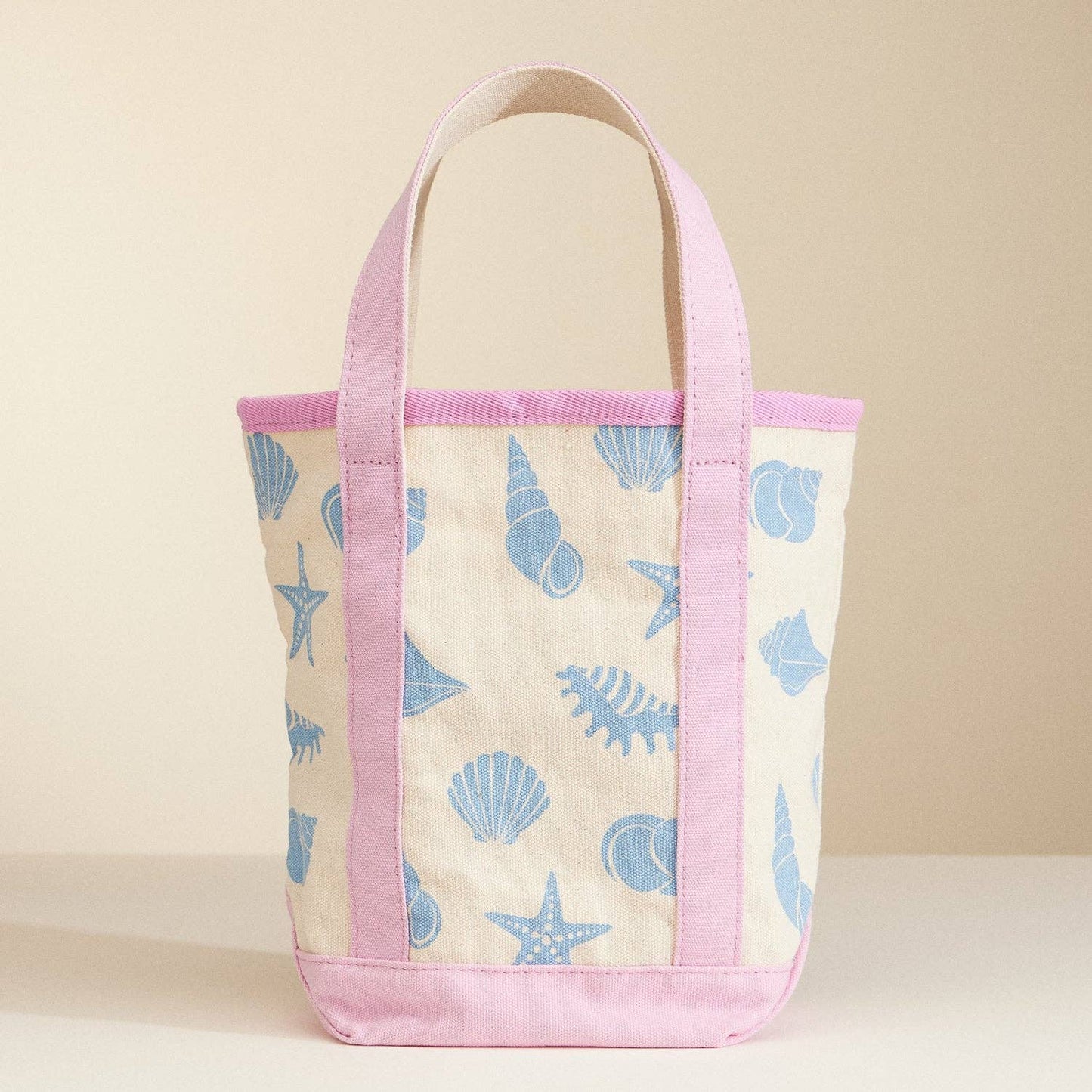 Small Size Sea Shell Print Everywhere-Carry Canvas Bag: Light Blue / One / 5DG78010
