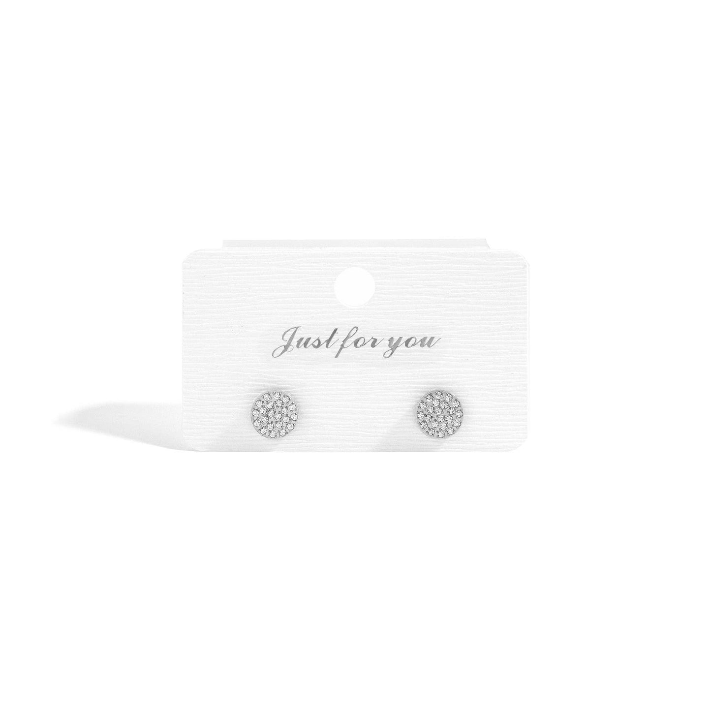 18K Gold PVD Stainless Steel Pave Stone Round Stud Earrings: Gold