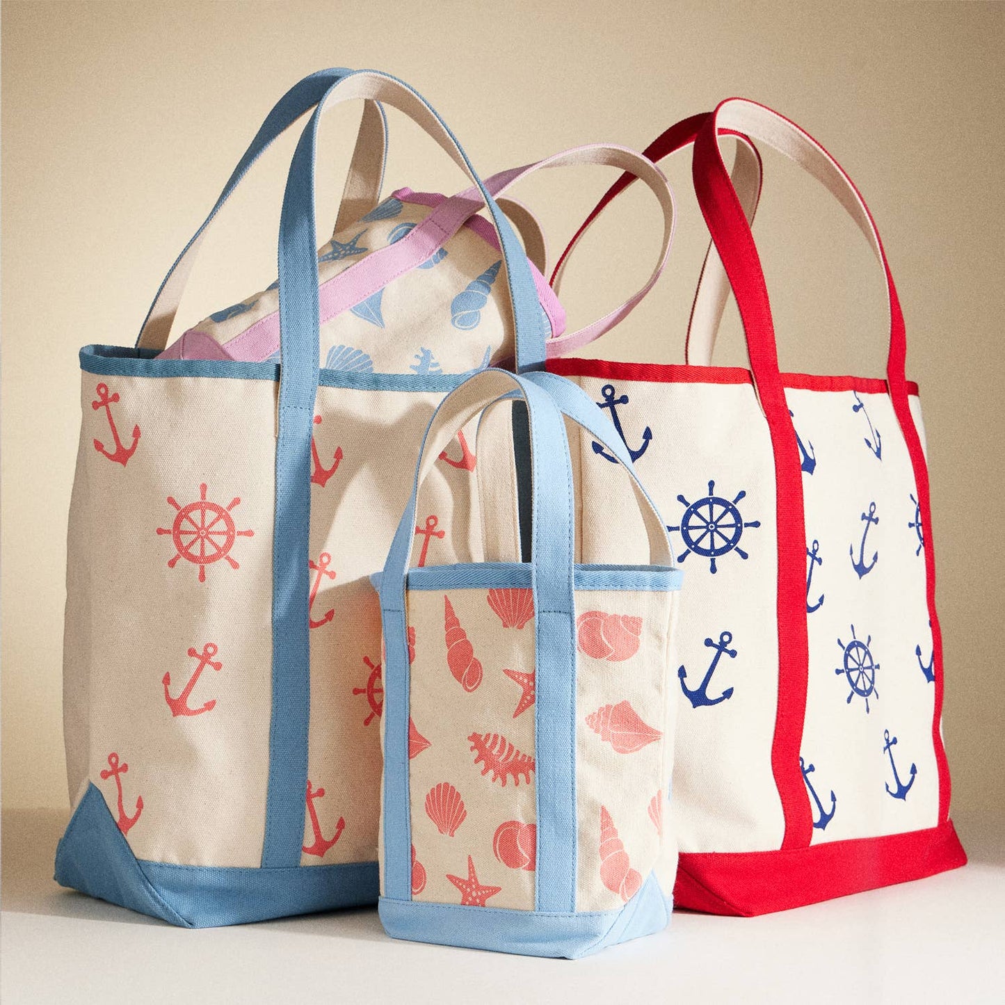 Small Size Sea Shell Print Everywhere-Carry Canvas Bag: Light Blue / One / 5DG78010