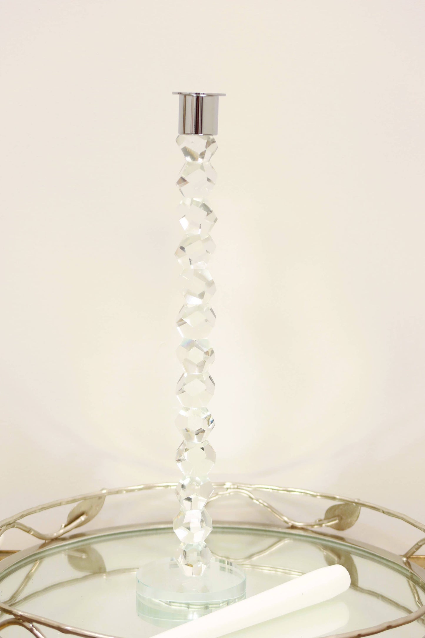 Crystal Dimensional Candlestick w Silver/Gold Tip (2 Sizes): Gold / Large