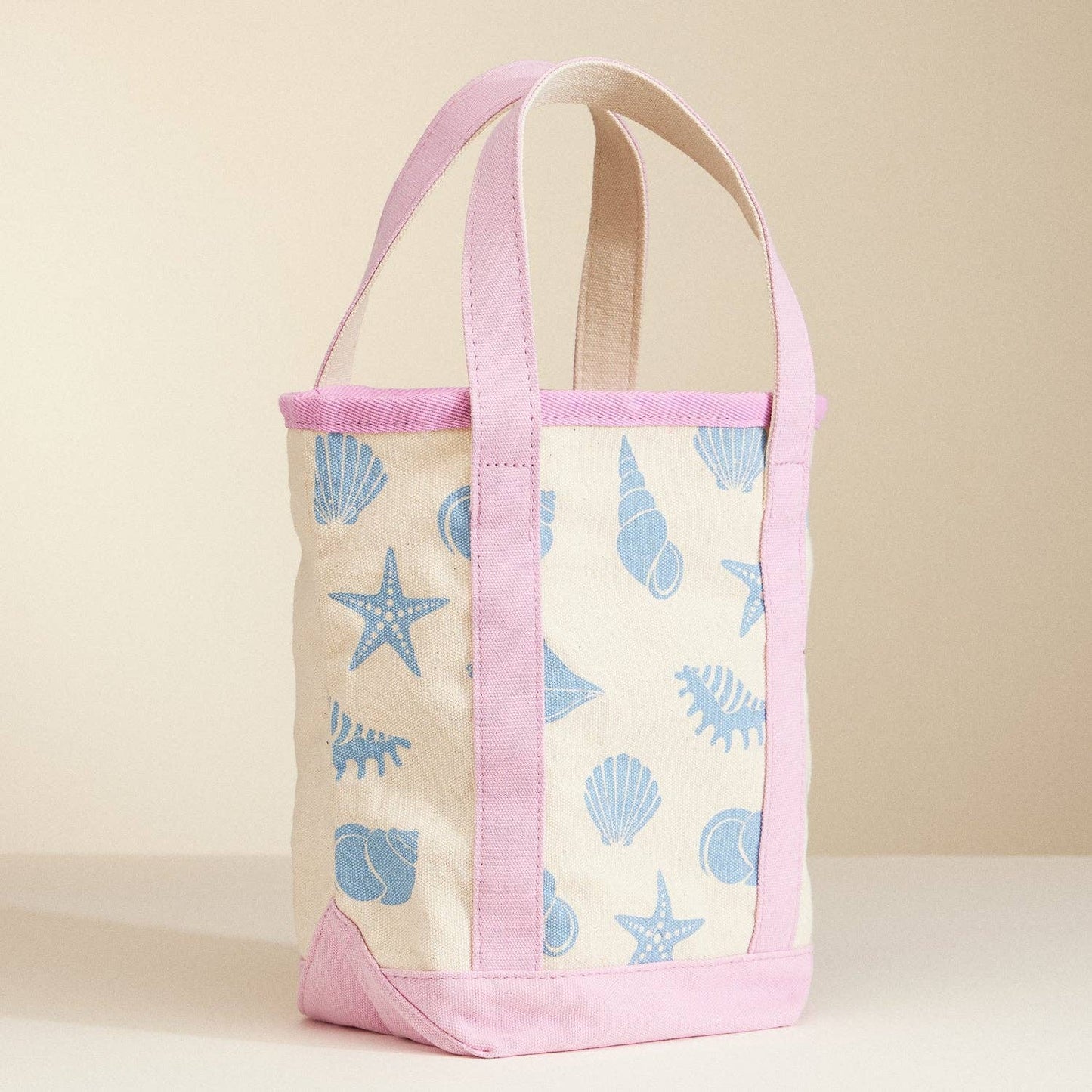 Small Size Sea Shell Print Everywhere-Carry Canvas Bag: Light Blue / One / 5DG78010