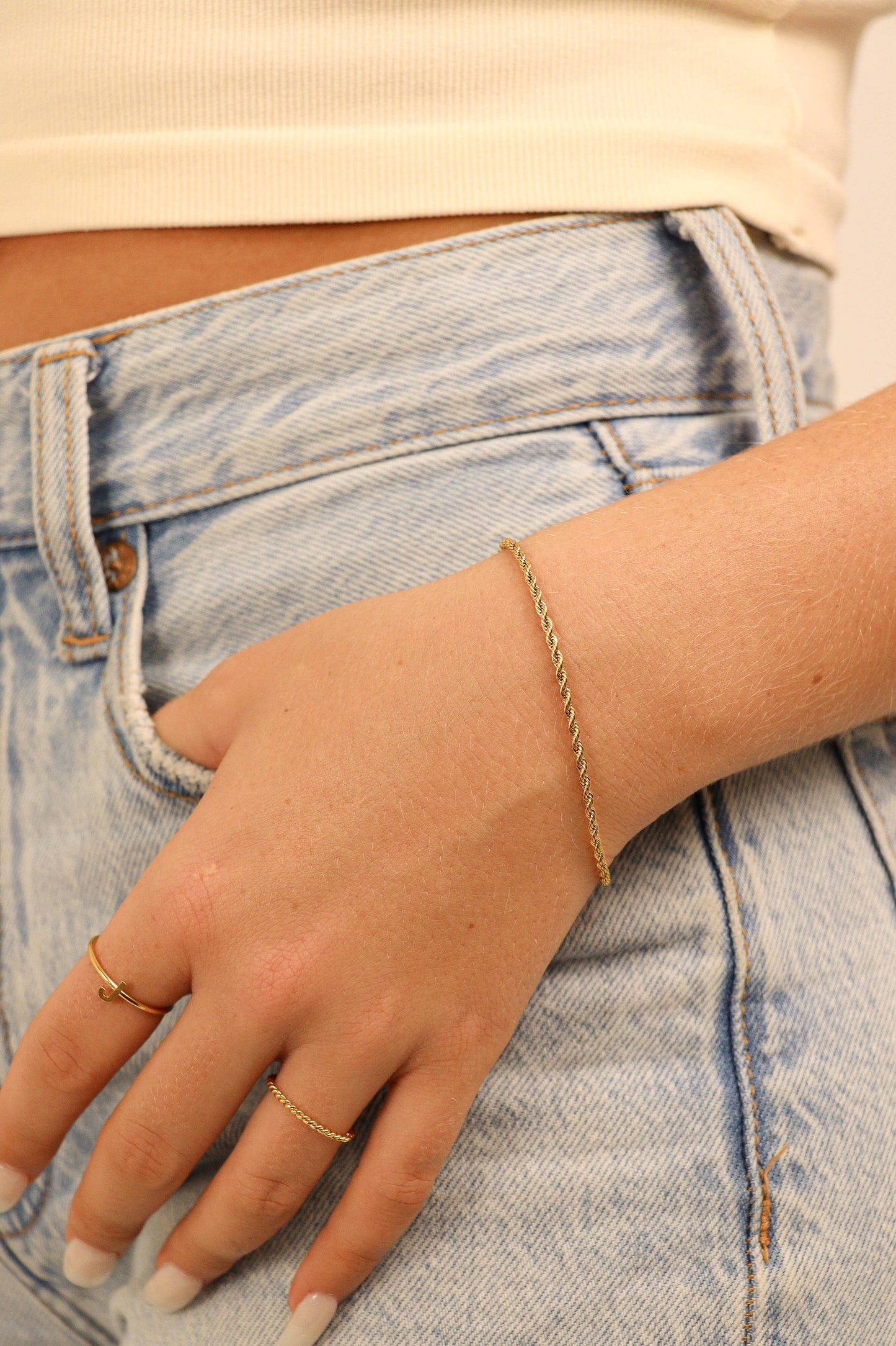 Rope Chain Bracelet / Anklet - Gold, Silver, Black: Gold / 6+2" / 4mm