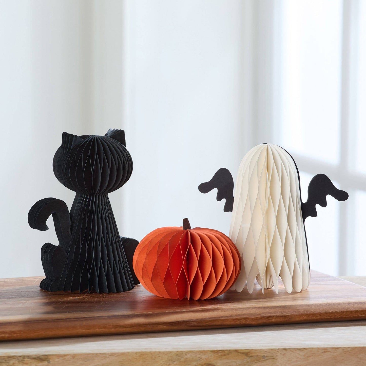 Honeycomb Pumpkin Autumn Shelf Sitter, Halloween Table, Cat: Set 3 pumpkins