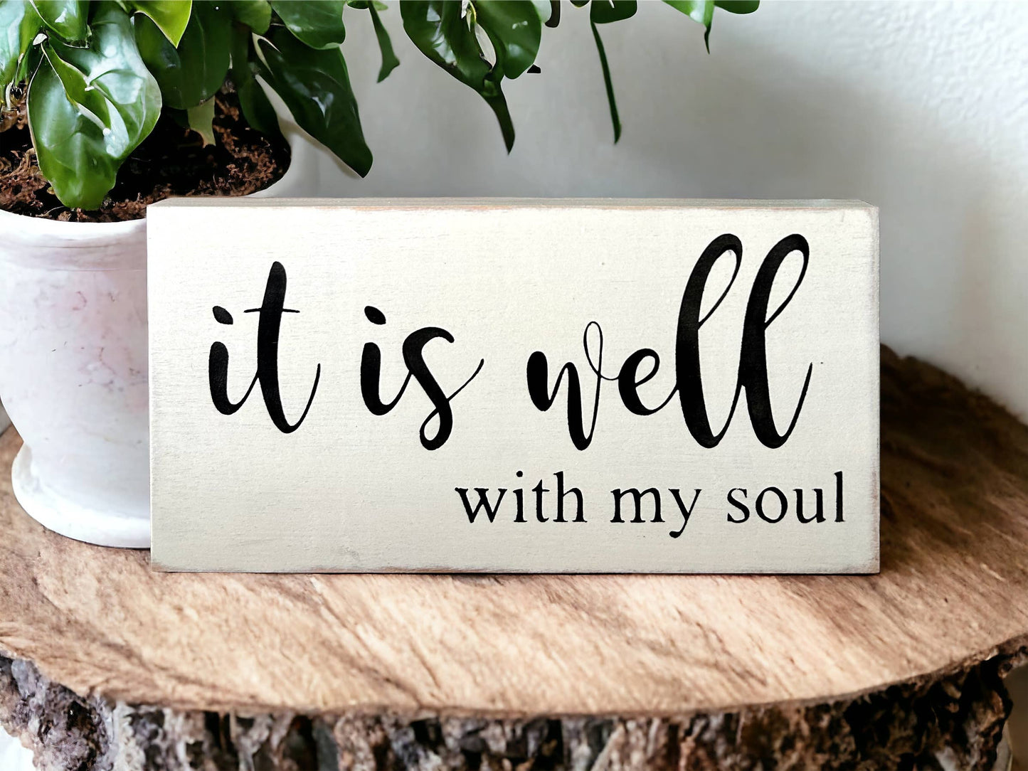 It is Well With My Soul - Rustic Wood Sign Faith Decor: Natural Linen