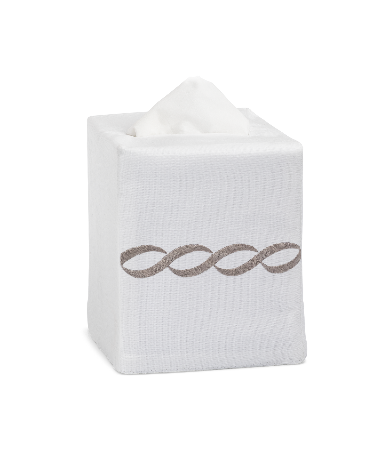 Greenwich Linen Chain Tissue Box Cover: White on White