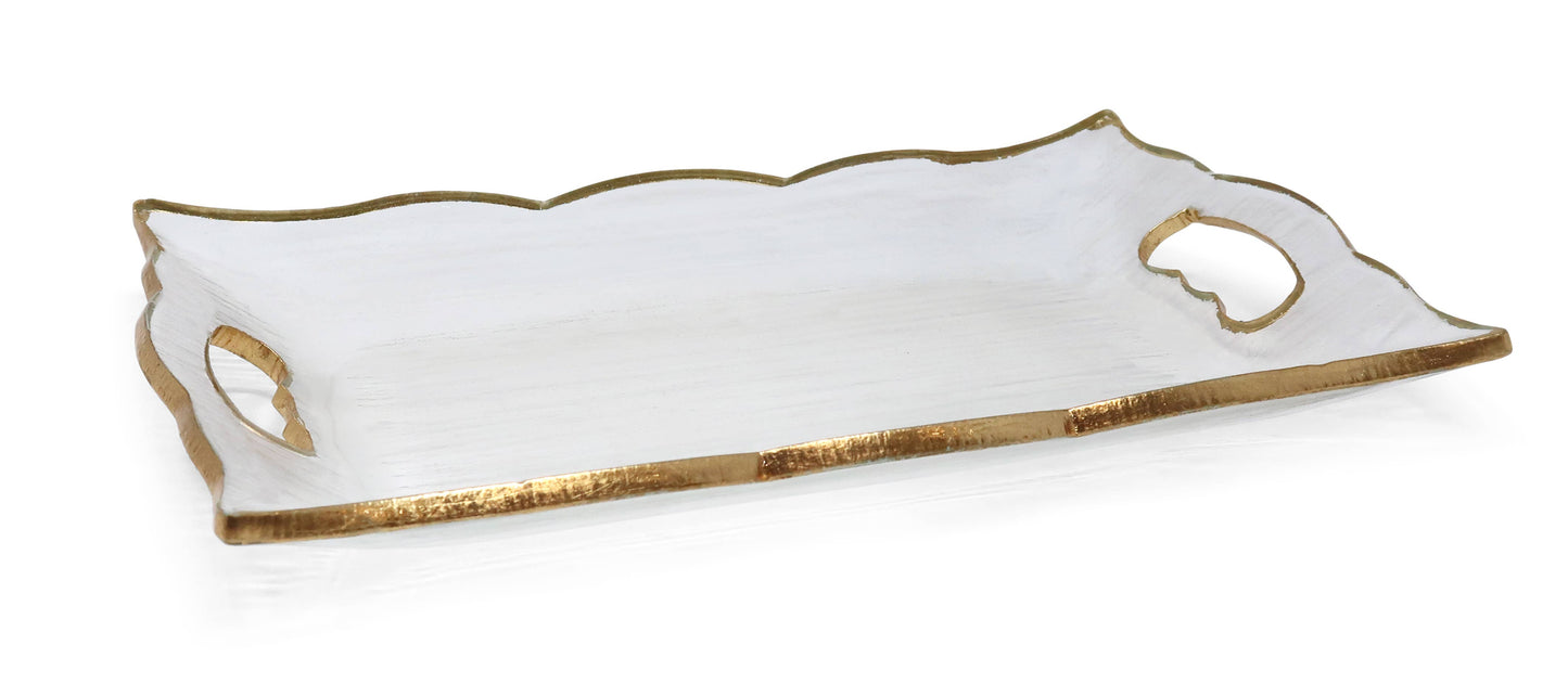Rectangular Glass Tray with Handles and Gold Rim: Small