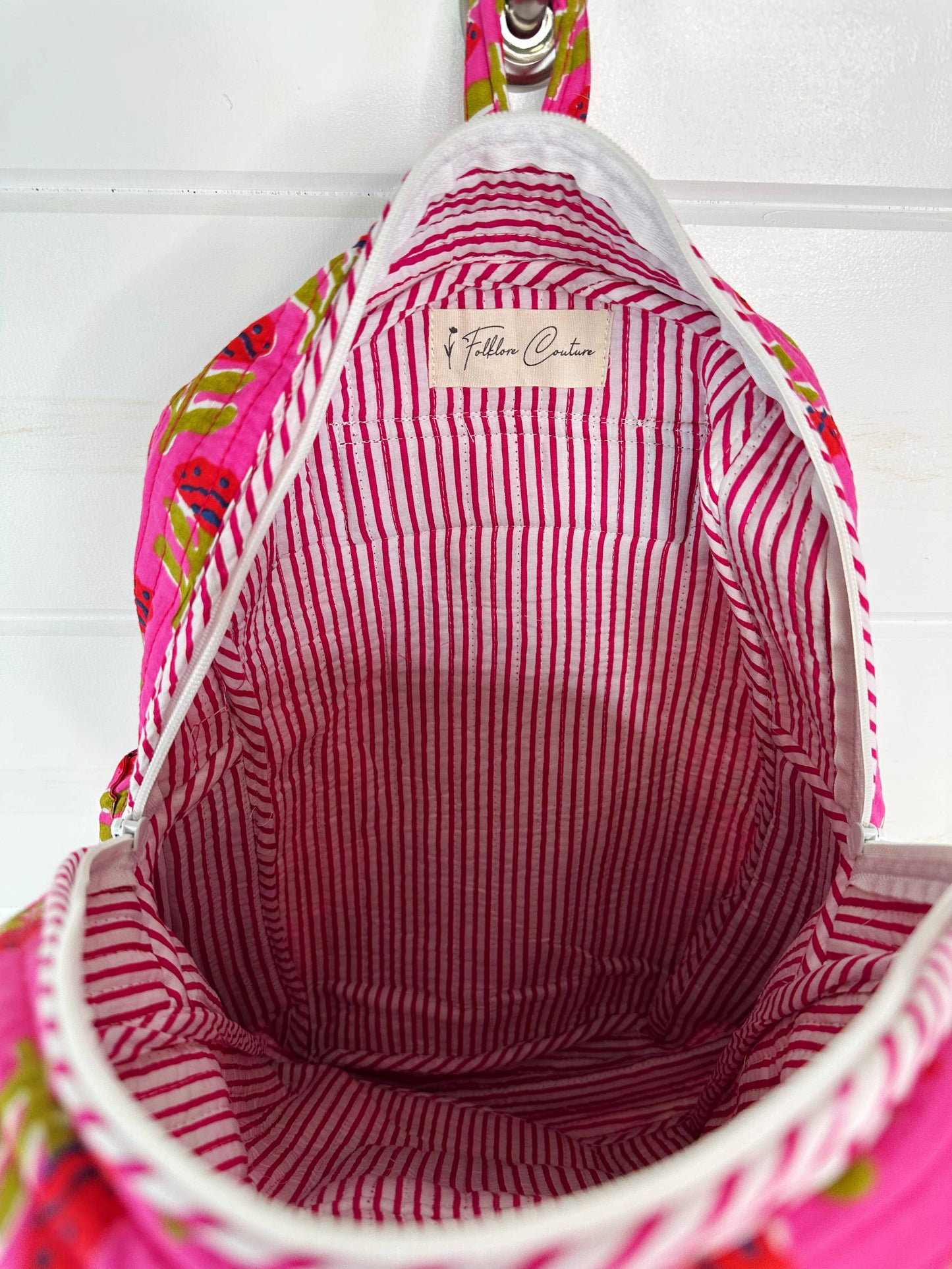 Handmade Quilted Backpack | Pink Floral Print Backpack Bag