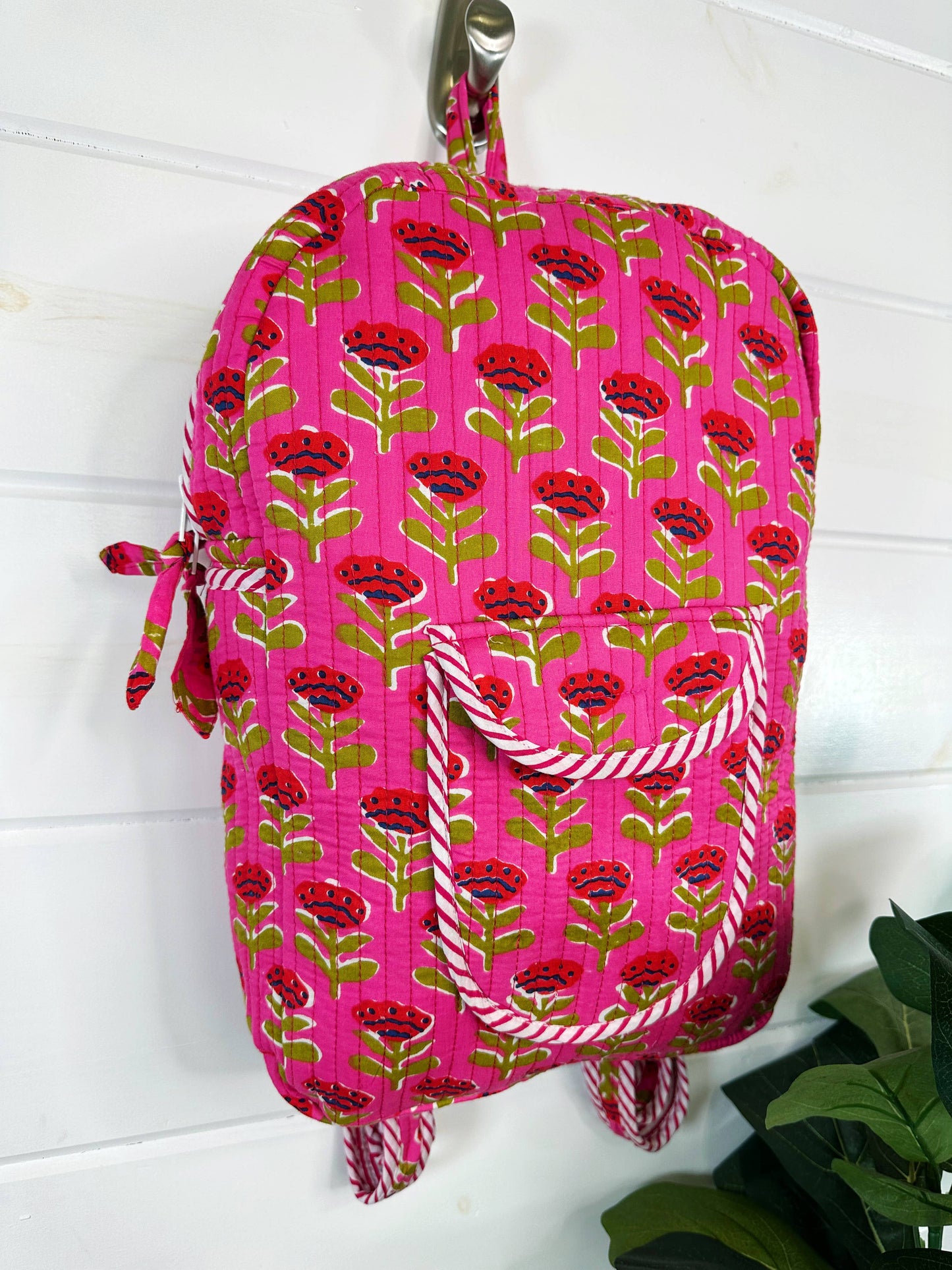 Handmade Quilted Backpack | Pink Floral Print Backpack Bag