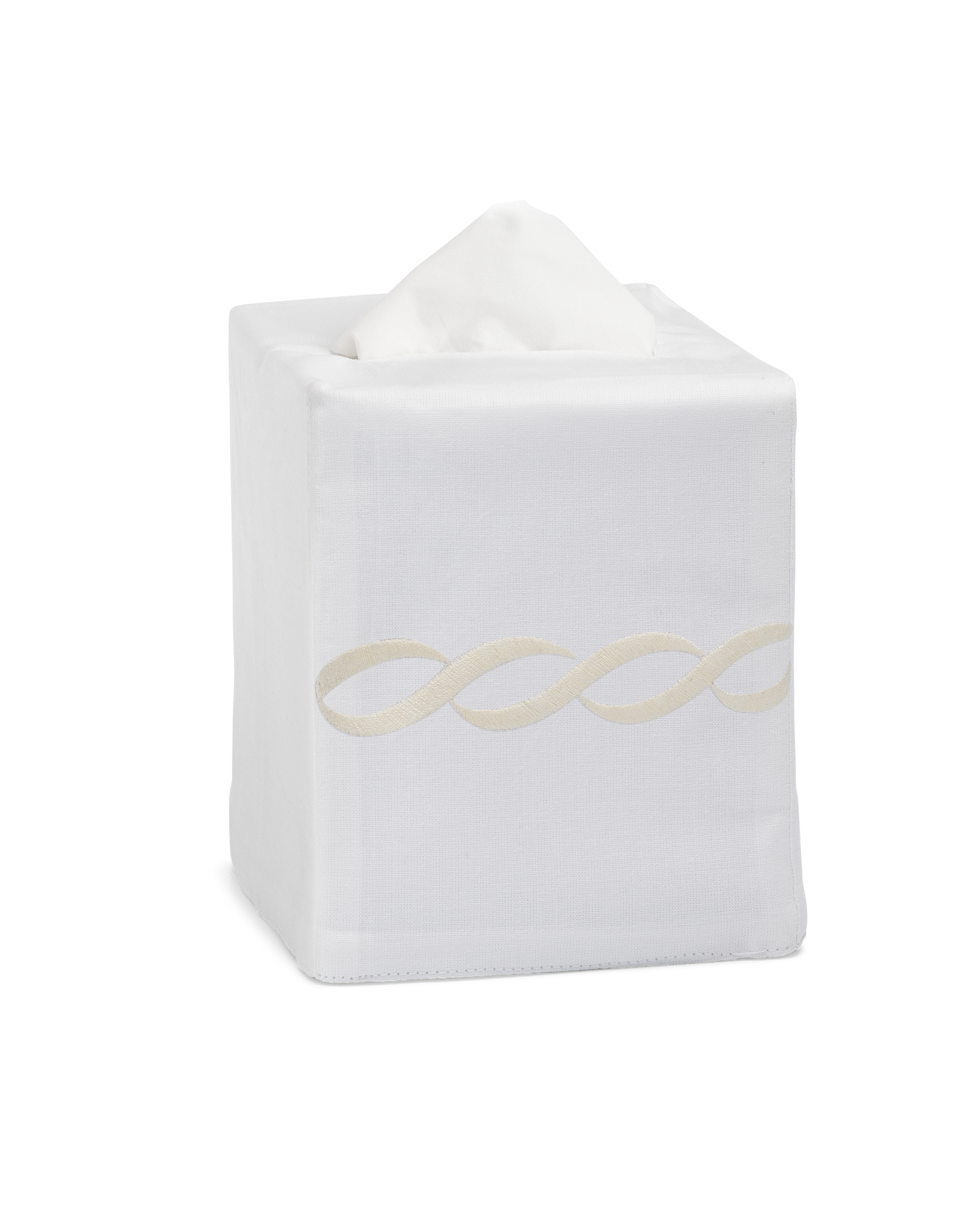 Greenwich Linen Chain Tissue Box Cover: White on White