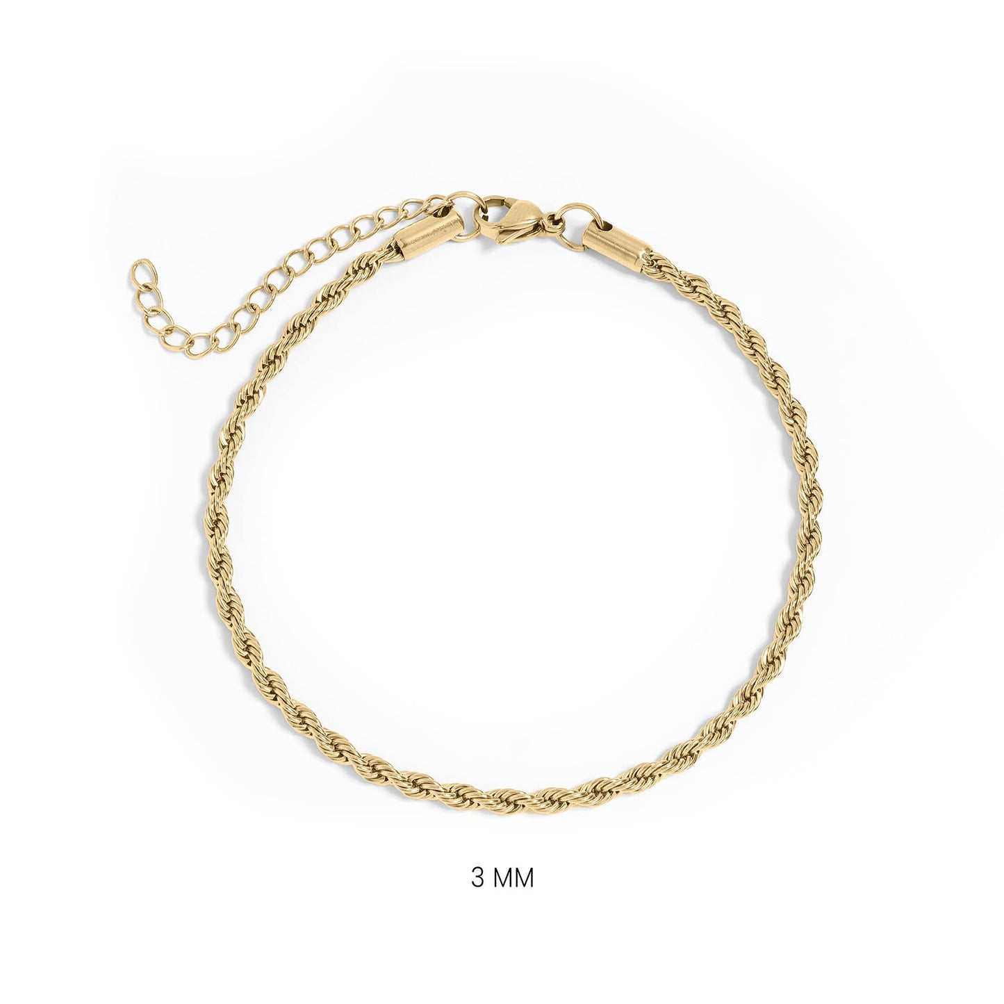 Rope Chain Bracelet / Anklet - Gold, Silver, Black: Gold / 6+2" / 3mm