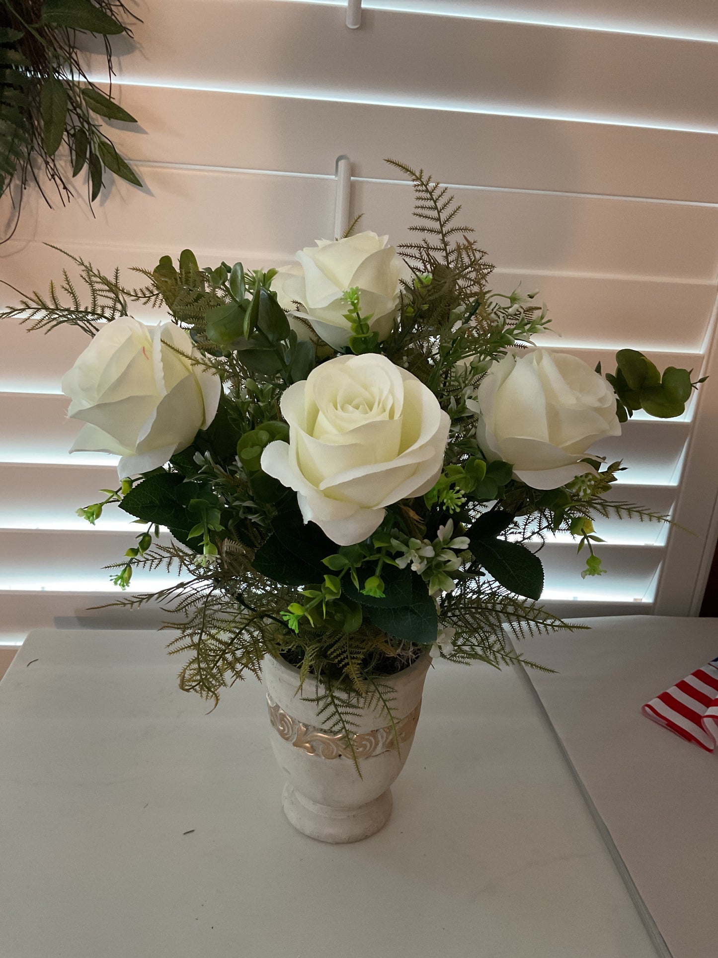 White Rose Fern arrangement