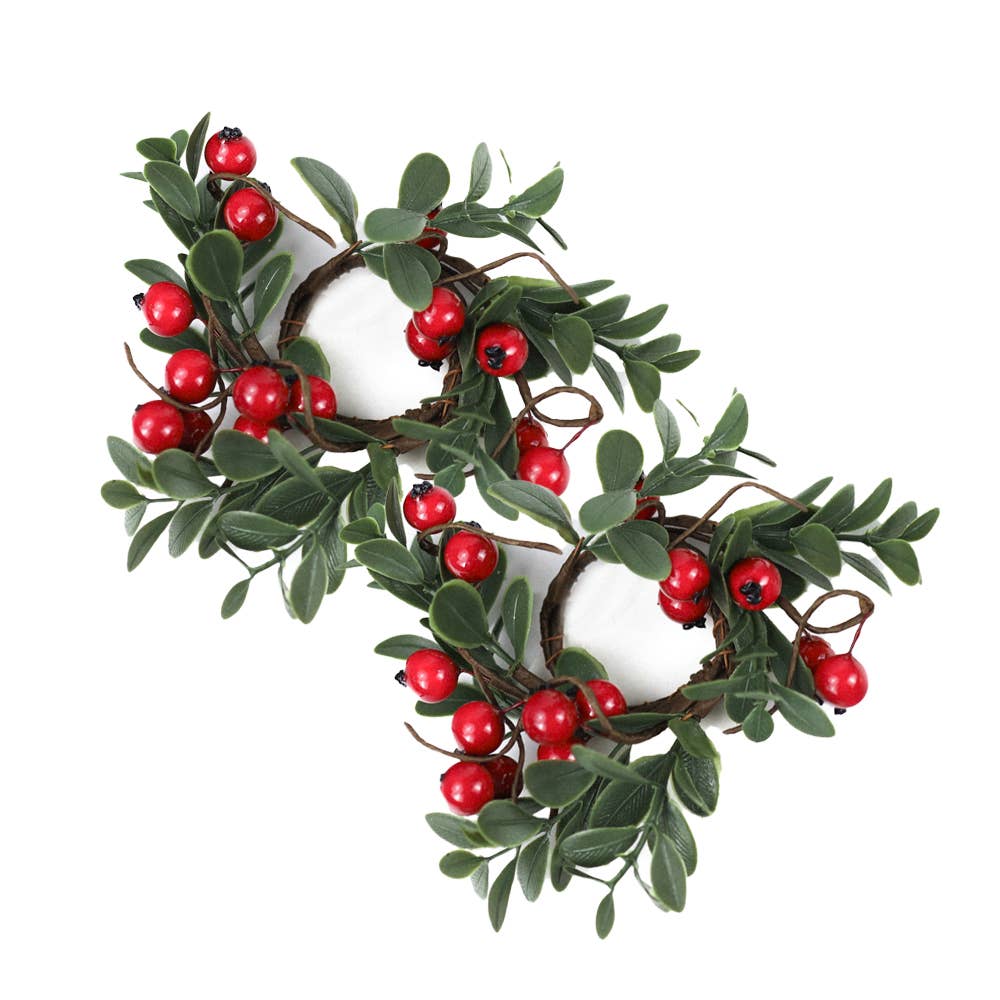 Cranberry Branch Taper Candle Ring (Set of 2)