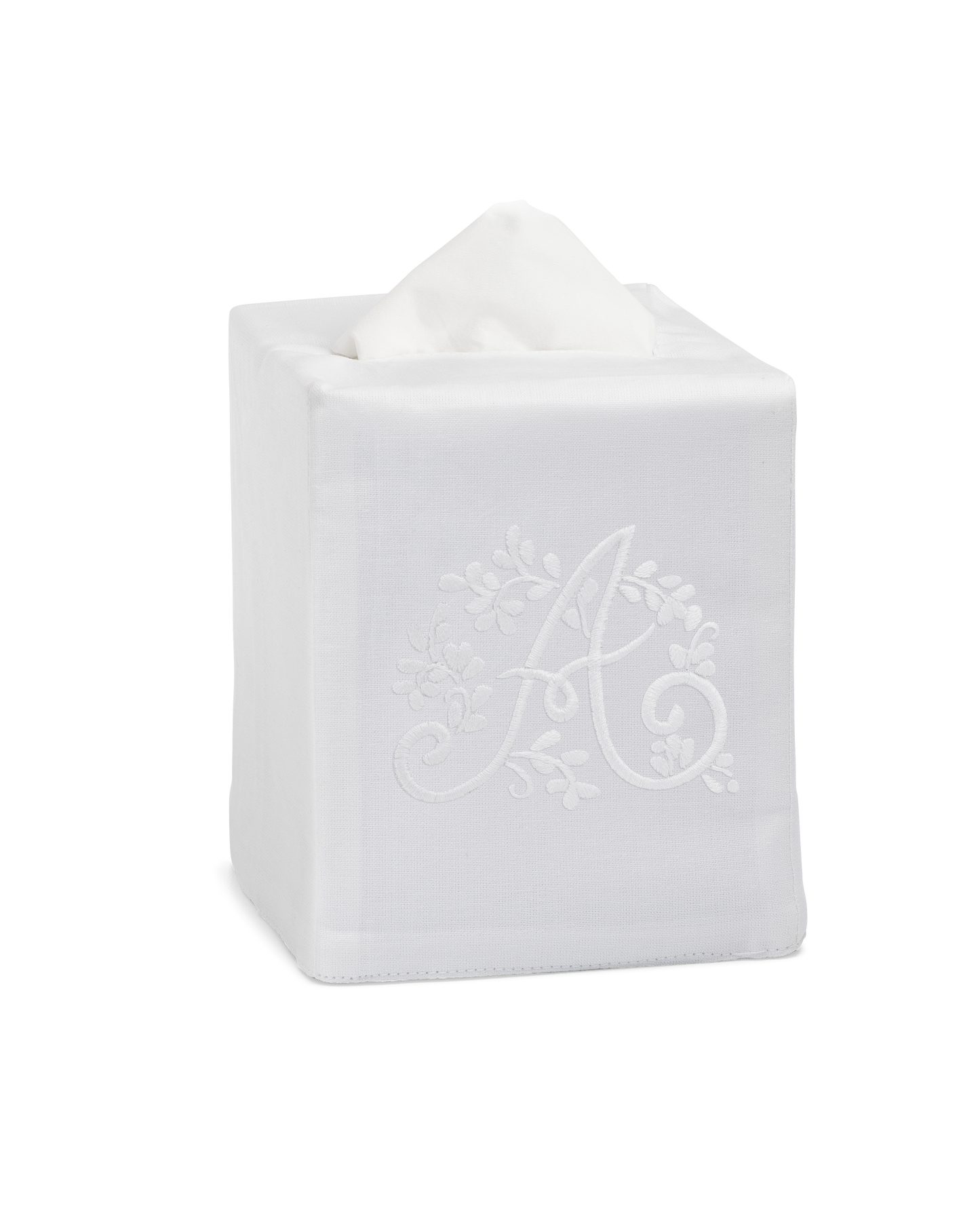 Meadow Monogram Linen Tissue Box Cover | White: White N