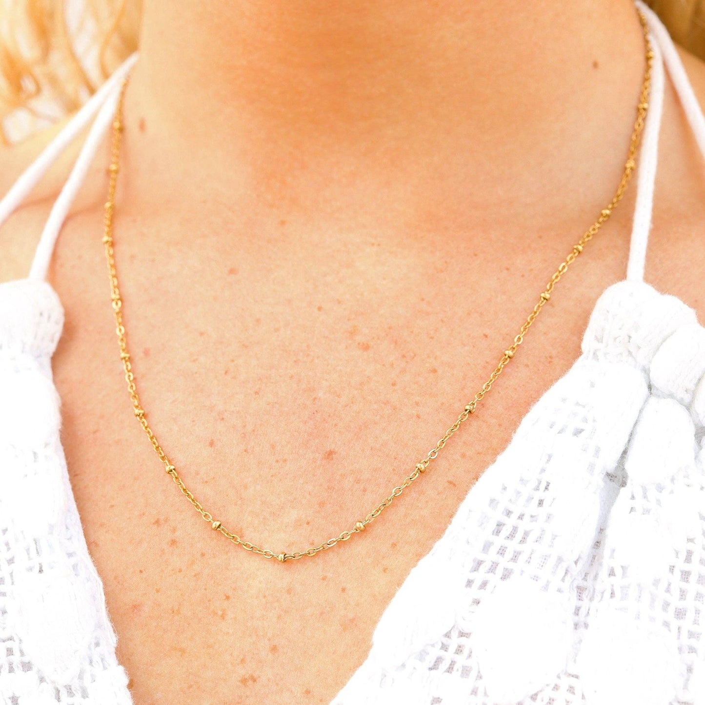 Stainless Steel Satellite Chain Necklace: Gold / 20+2"