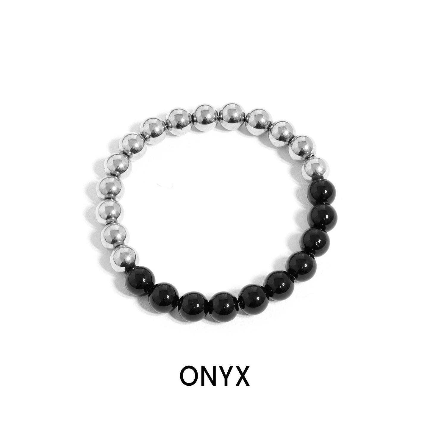18K Gold PVD Stainless Steel Semi Precious Beaded Stretch Bracelets / SBB0355: Gold / Pearl