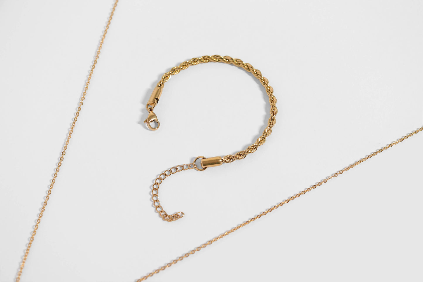 Rope Chain Bracelet / Anklet - Gold, Silver, Black: Gold / 6+2" / 3mm