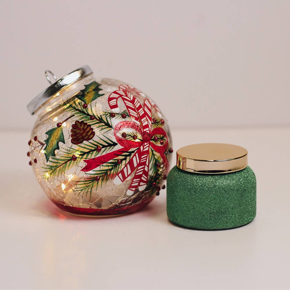 Candy Cane LED Ornament & Candle Gift Set