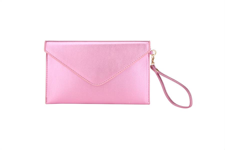 Ladies Smooth Flat Envelope Clutch Evening Handbag: Pink