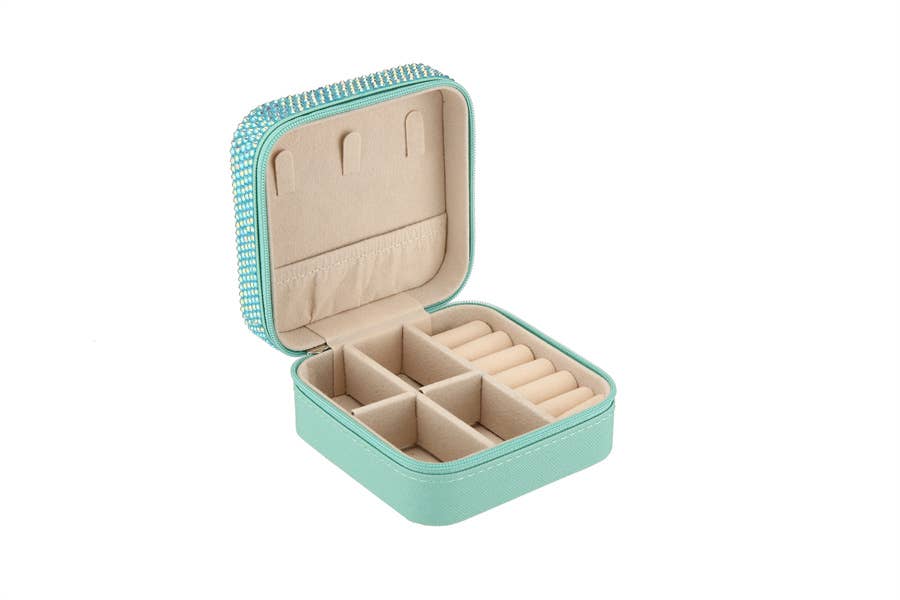 Ladies Rhinestone Multi Compartment Jewelry Box: White
