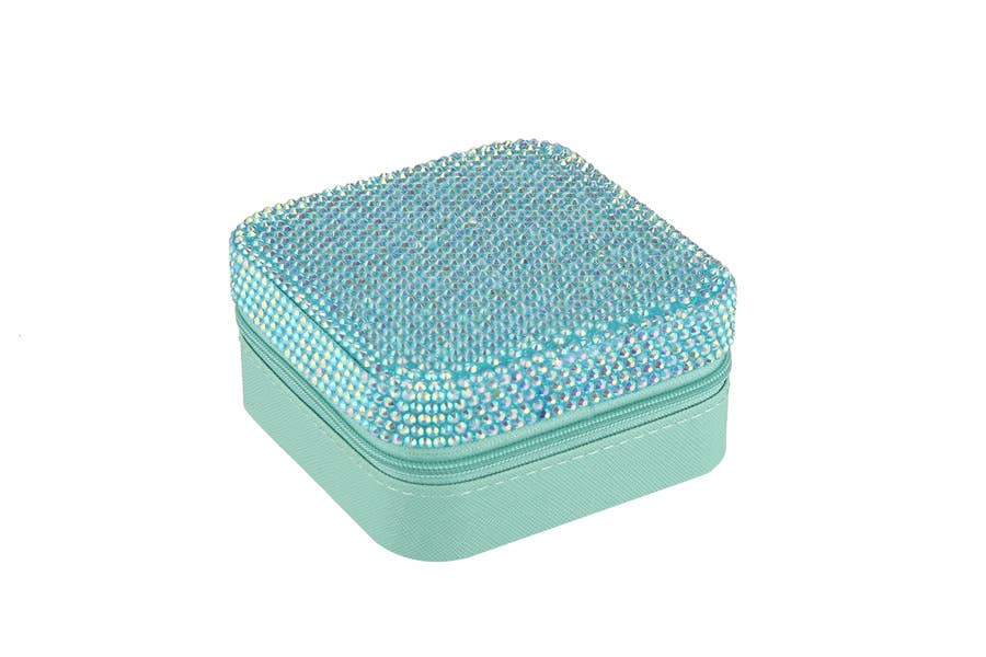 Ladies Rhinestone Multi Compartment Jewelry Box: Pink
