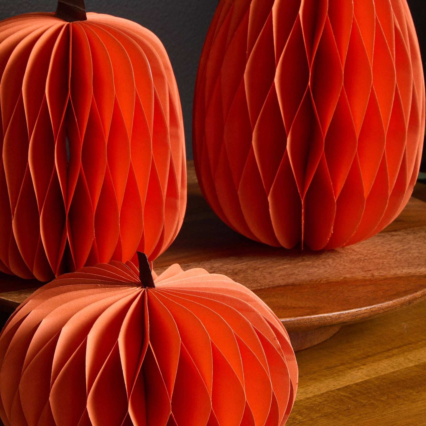 Honeycomb Pumpkin Autumn Shelf Sitter, Halloween Table, Cat: Set 3 pumpkins
