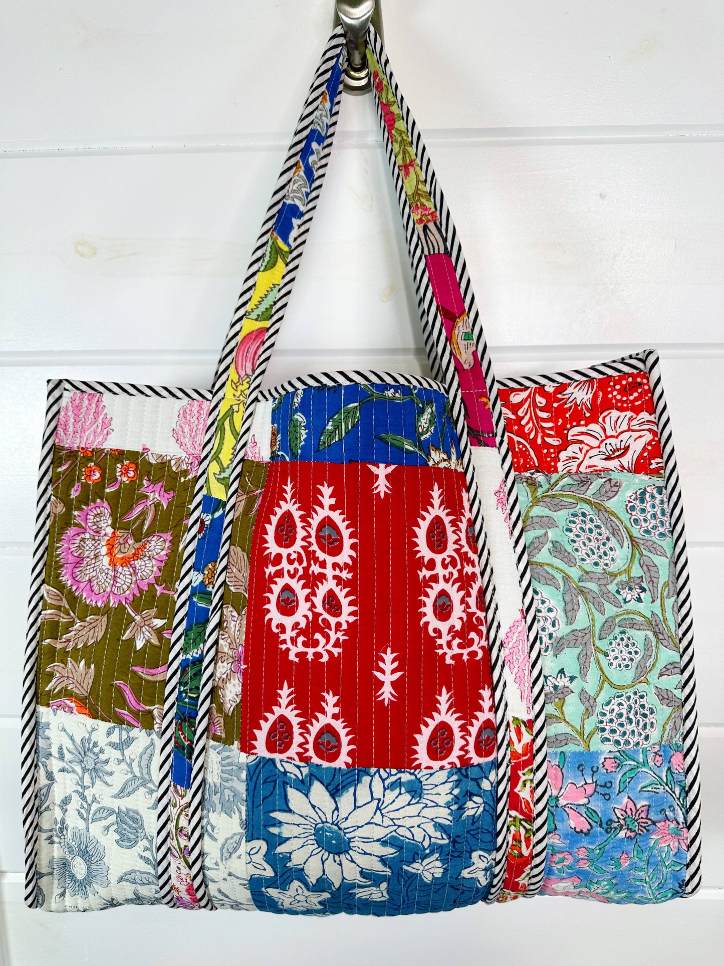 Multi Patchwork Tote Bag | Large Quilted Travel Tote Bags