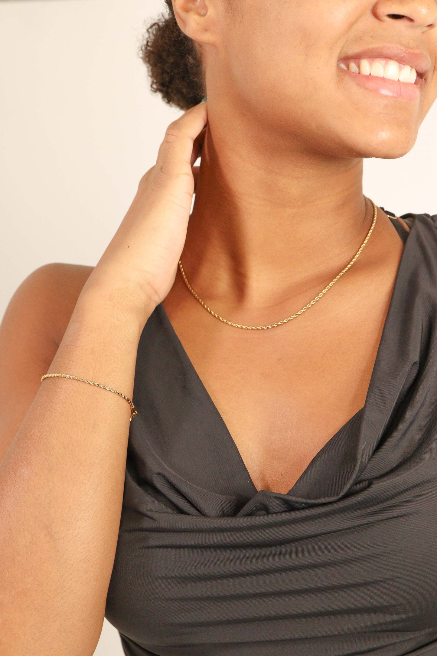 Rope Chain Bracelet / Anklet - Gold, Silver, Black: Gold / 6+2" / 4mm