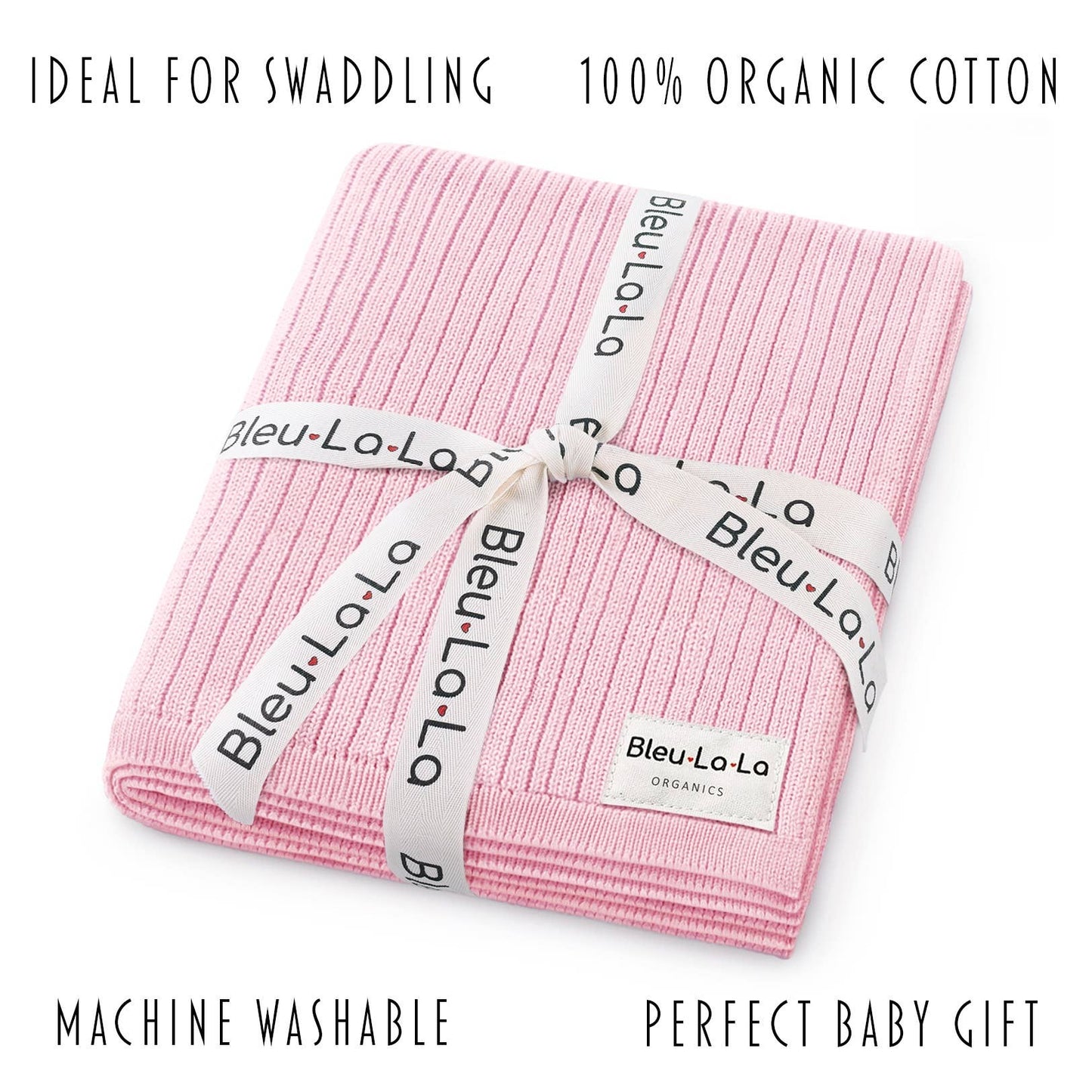 NEW! 100% Luxury Organic Cotton Ribbed Baby Swaddle Blanket: Blush Pink