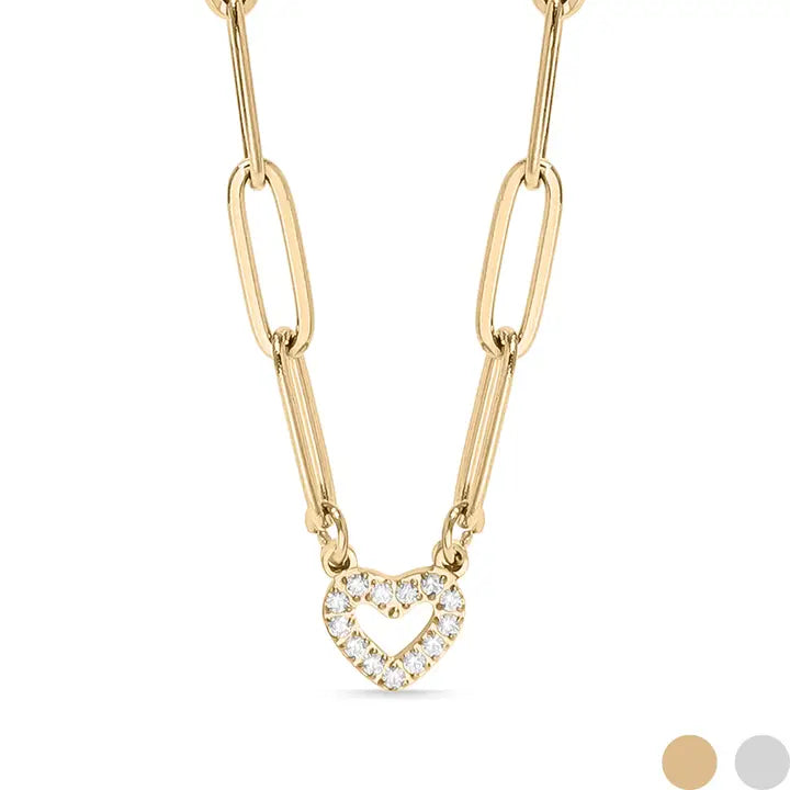 18K Gold Pvd Stainless Steel "Heart" Paperclip Necklace