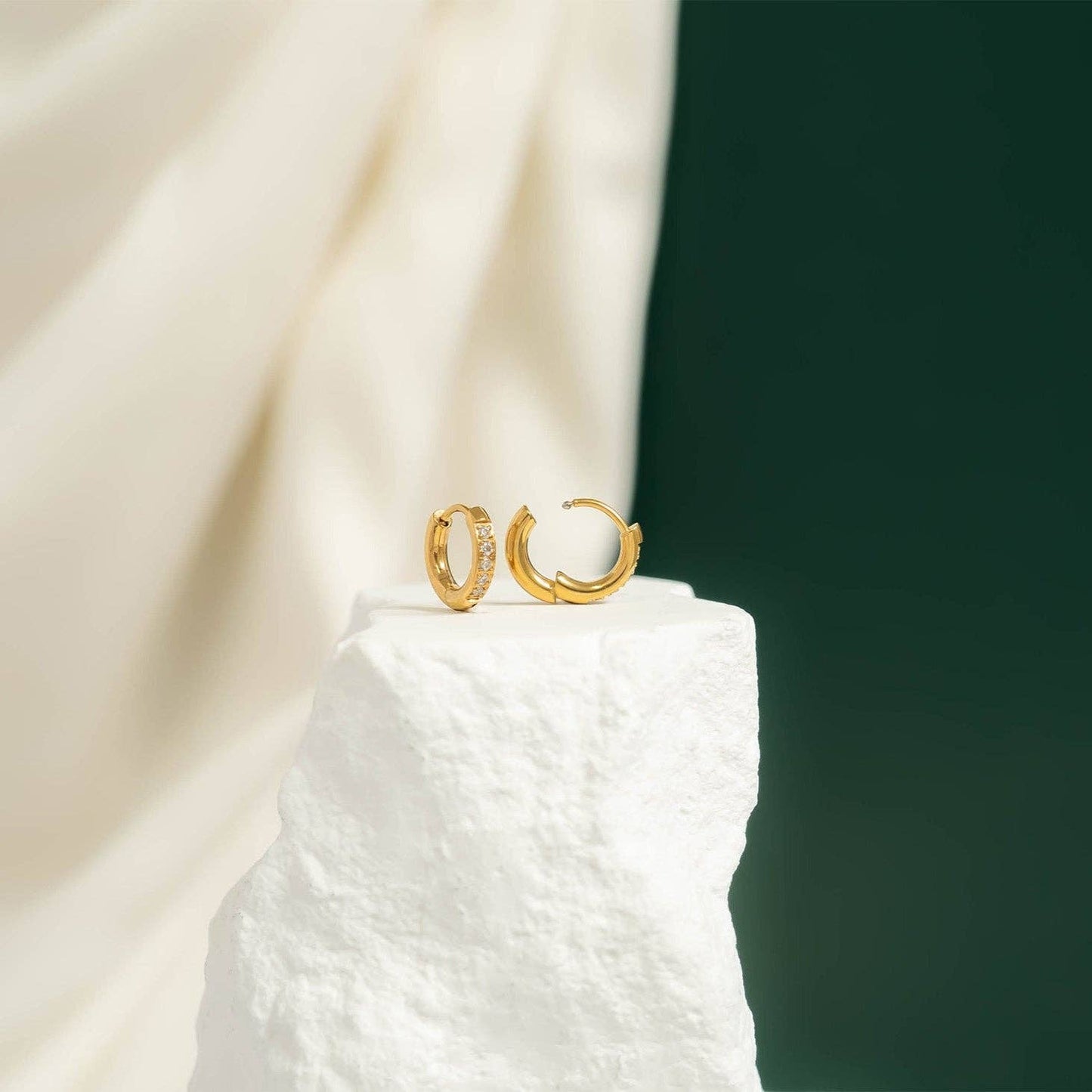 18K Gold PVD Stainless Steel CZ Mini Huggie Earrings: Stainless