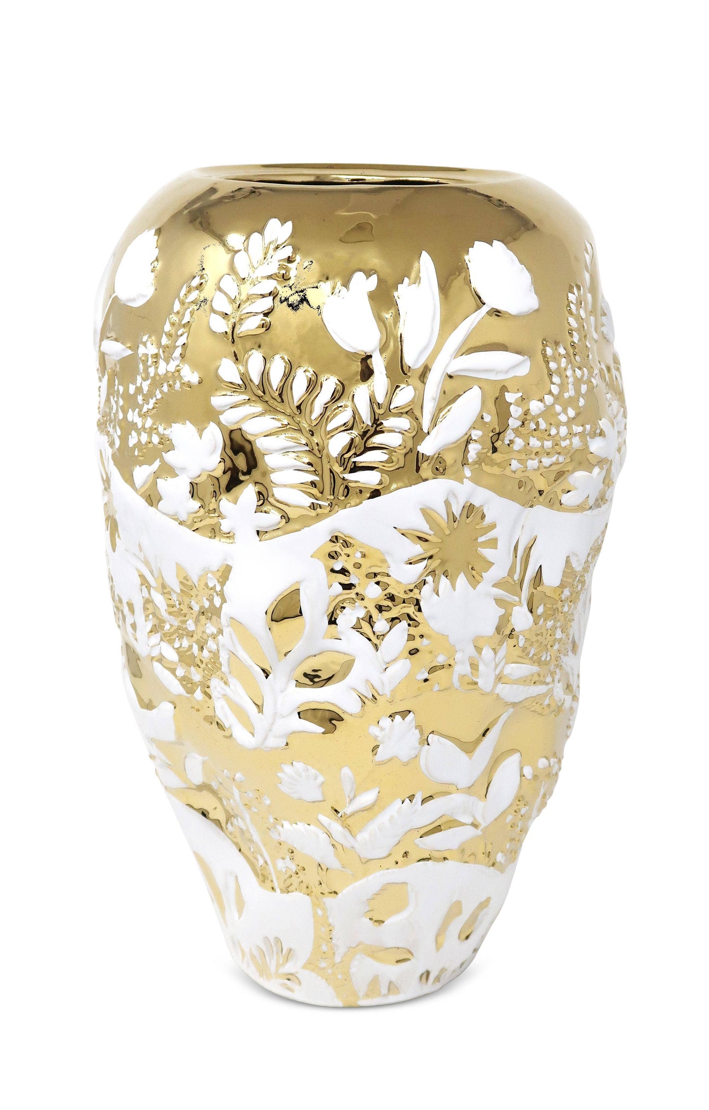 Ornate White and Gold Ginger Jar: Large