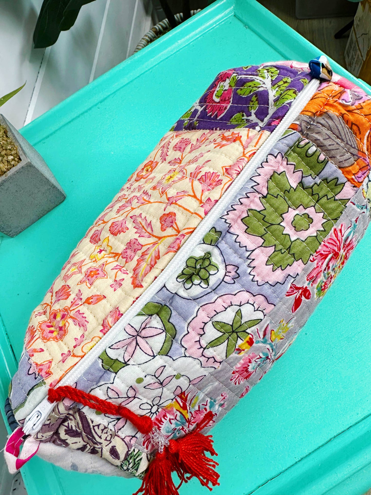 Quilted Makeup Travel Cosmetics Toiletry Bag Multi Patchwork