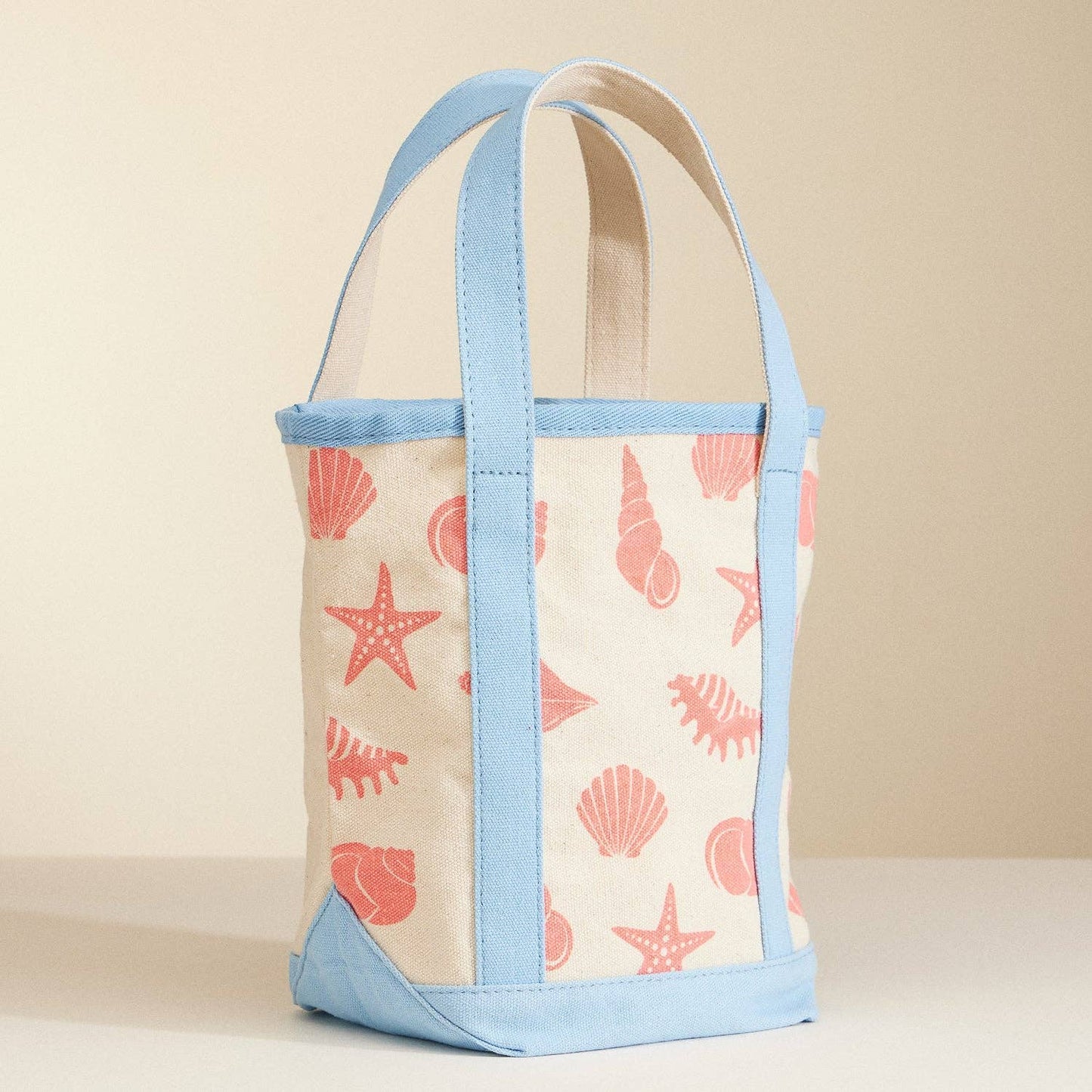 Small Size Sea Shell Print Everywhere-Carry Canvas Bag: Light Blue / One / 5DG78010