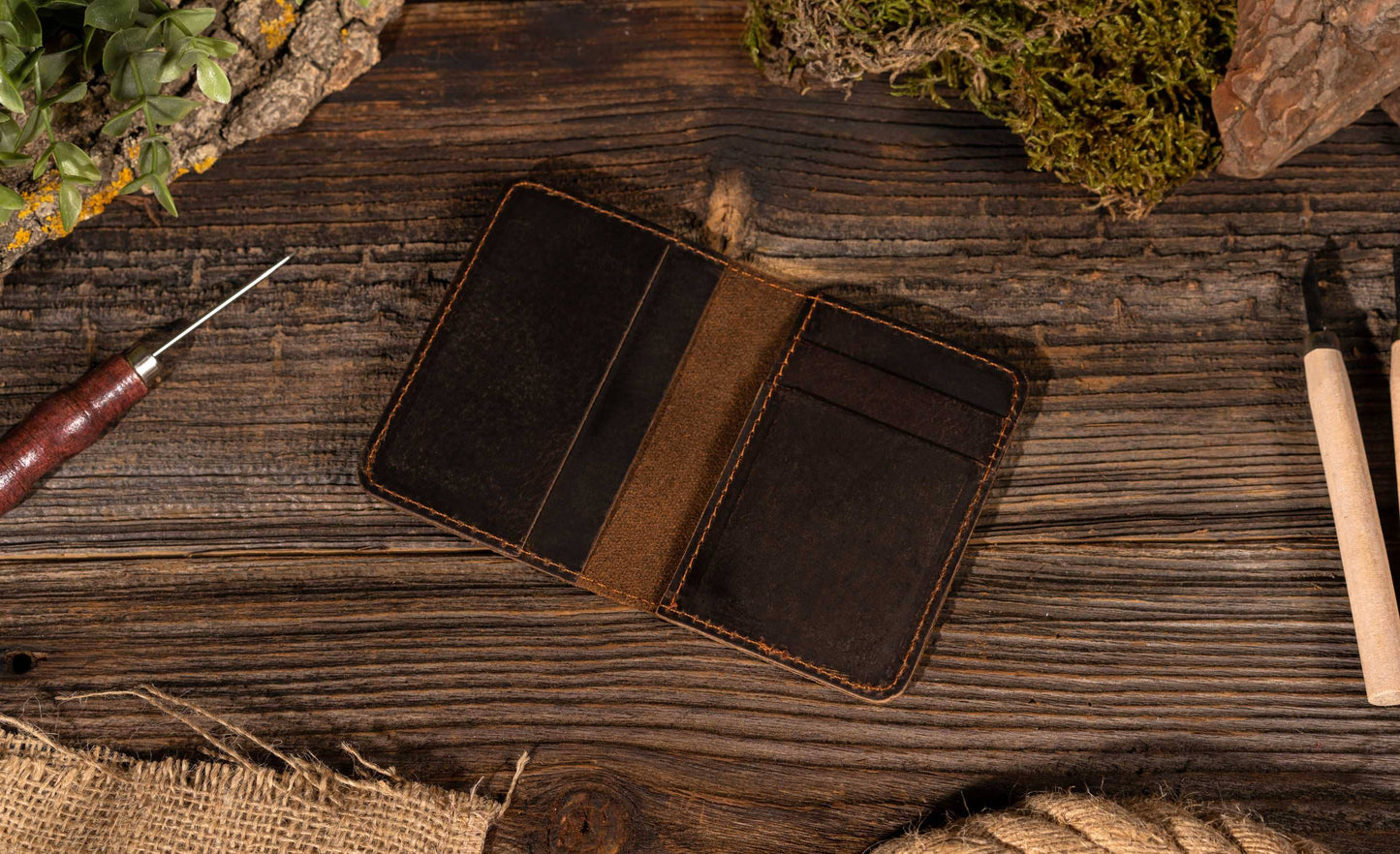 Genuine Leather Wallet, Handmade Wallet: Brown