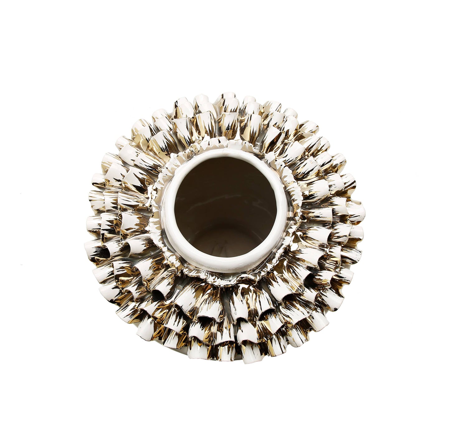 10"H White Ceramic Vase Gold Design