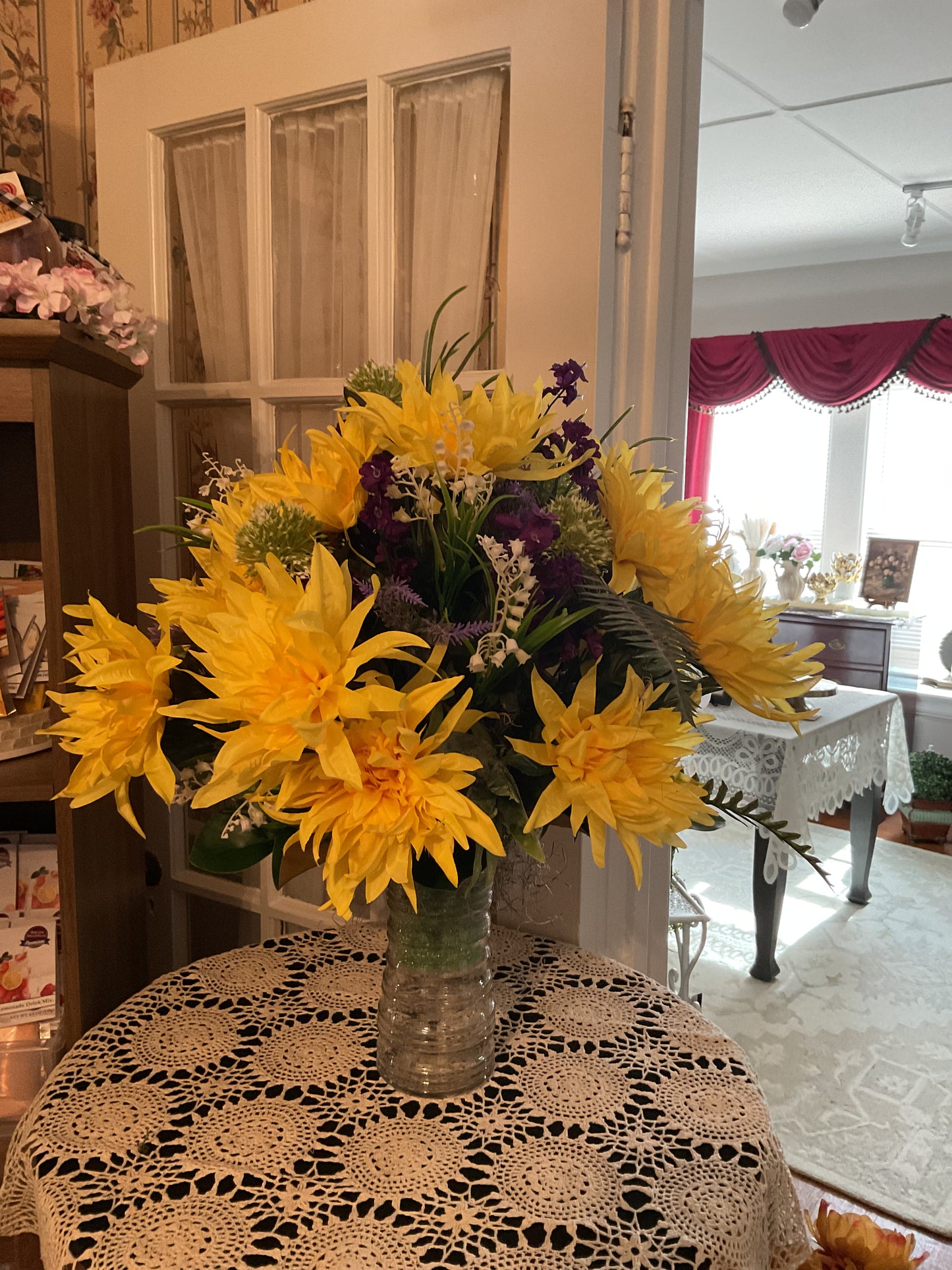 Yellow and Purple Cemetery Arrangement