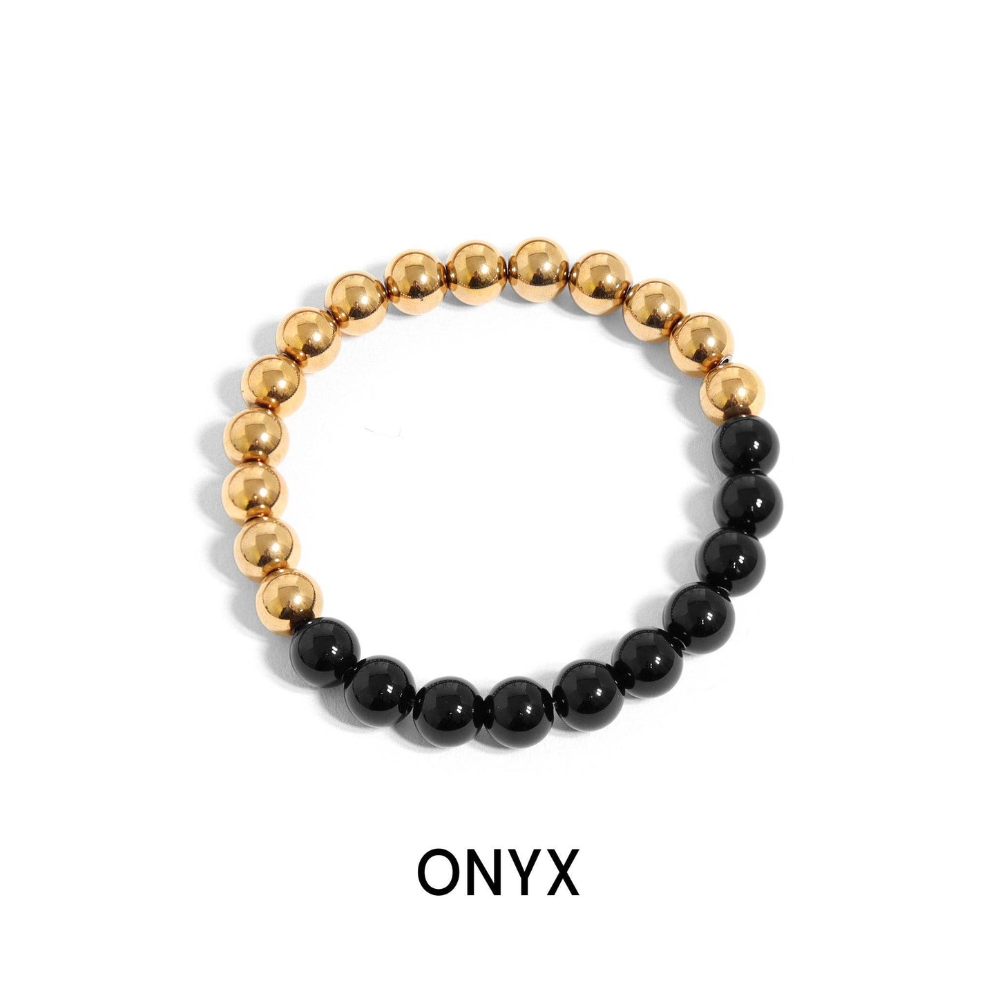 18K Gold PVD Stainless Steel Semi Precious Beaded Stretch Bracelets / SBB0355: Gold / Pearl