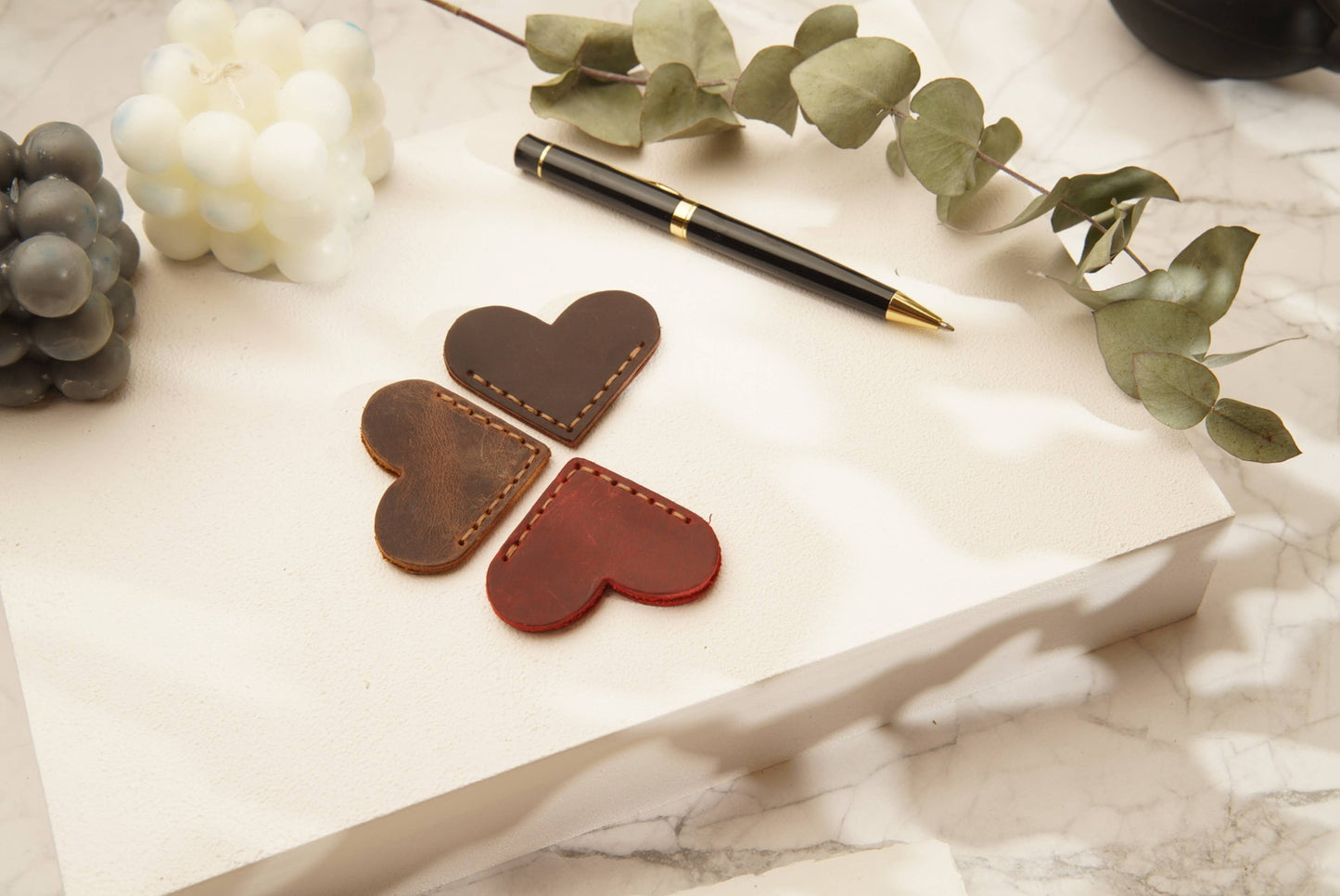 Leather Heart Bookmark, Reader Gift, Book accessories: Red / Heart Shaped