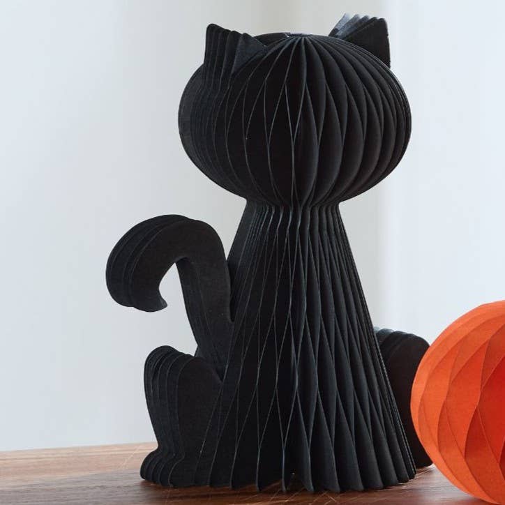Honeycomb Pumpkin Autumn Shelf Sitter, Halloween Table, Cat: Set 3 pumpkins