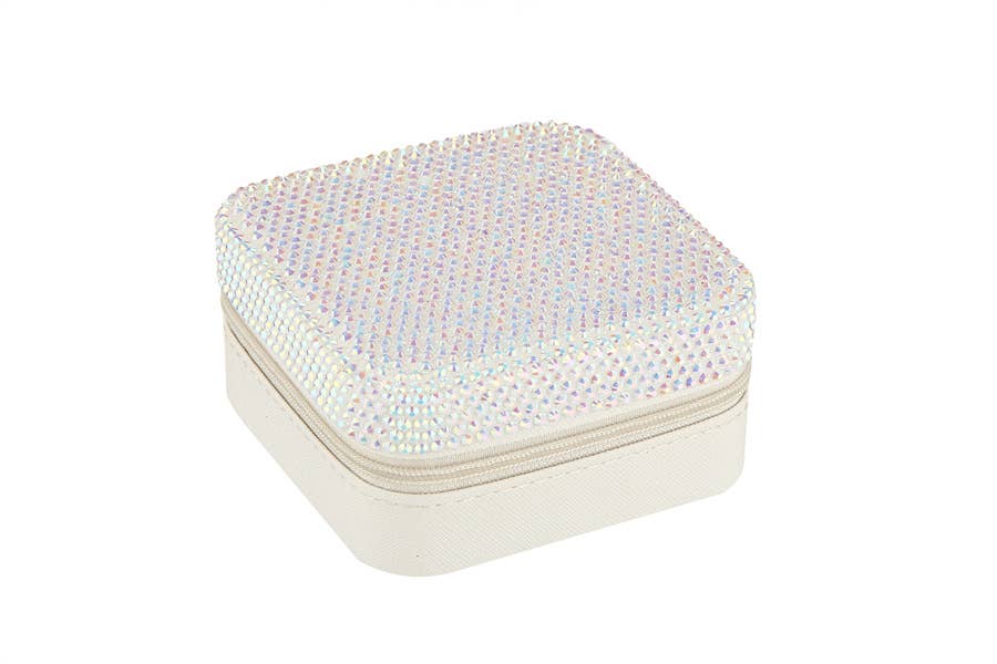 Ladies Rhinestone Multi Compartment Jewelry Box: Pink