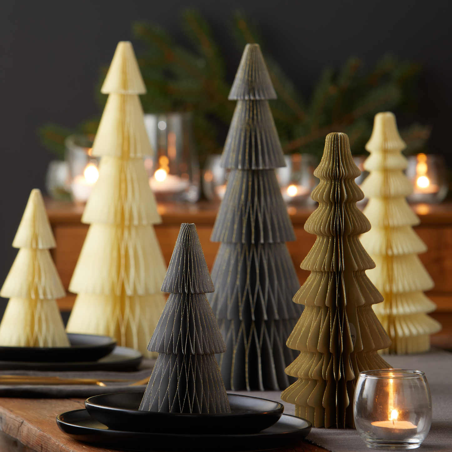 Honeycomb trees, vintage folding paper, Christmas, Winter: Set 3 Olive