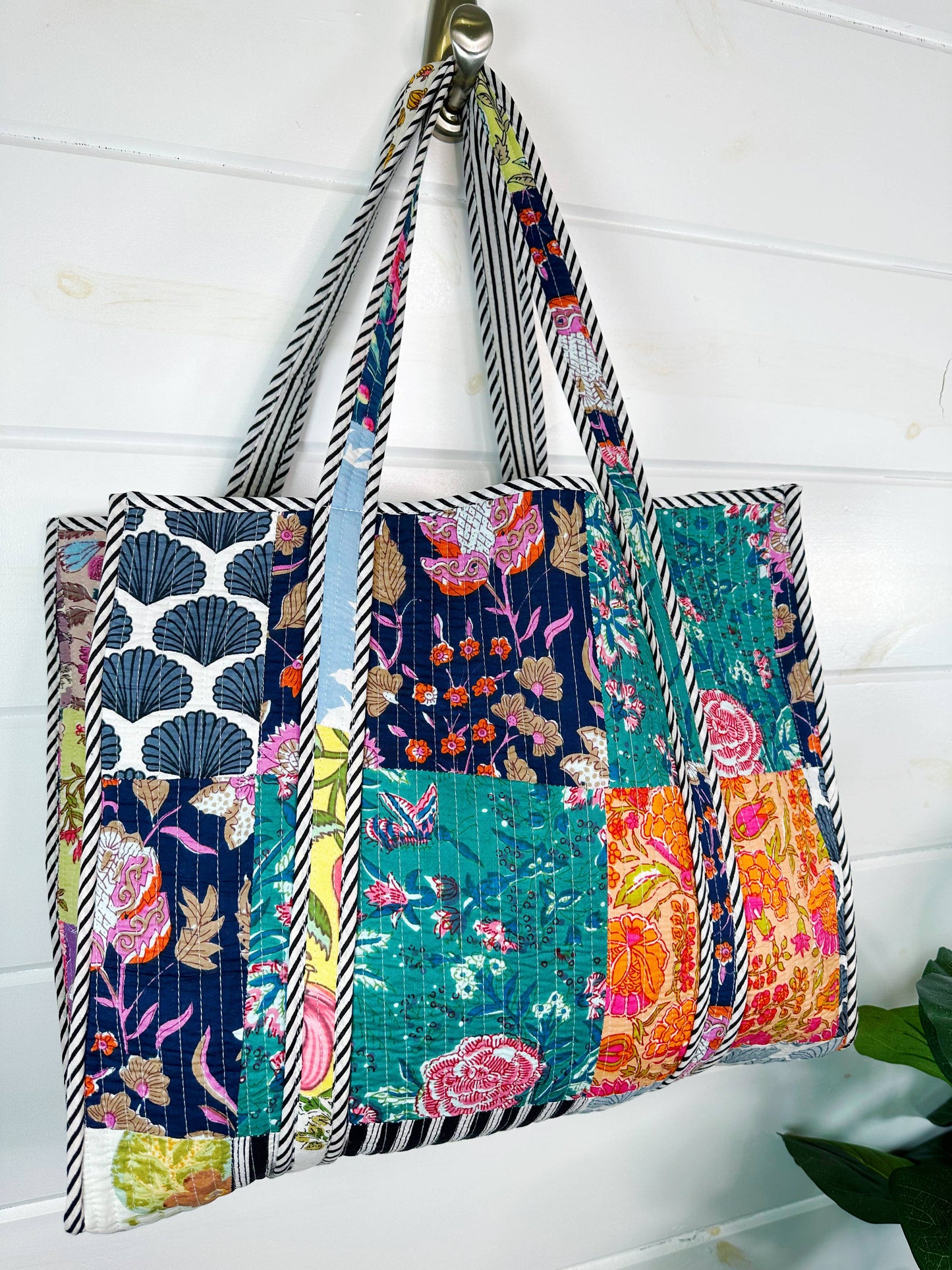 Multi Patchwork Tote Bag | Large Quilted Travel Tote Bags