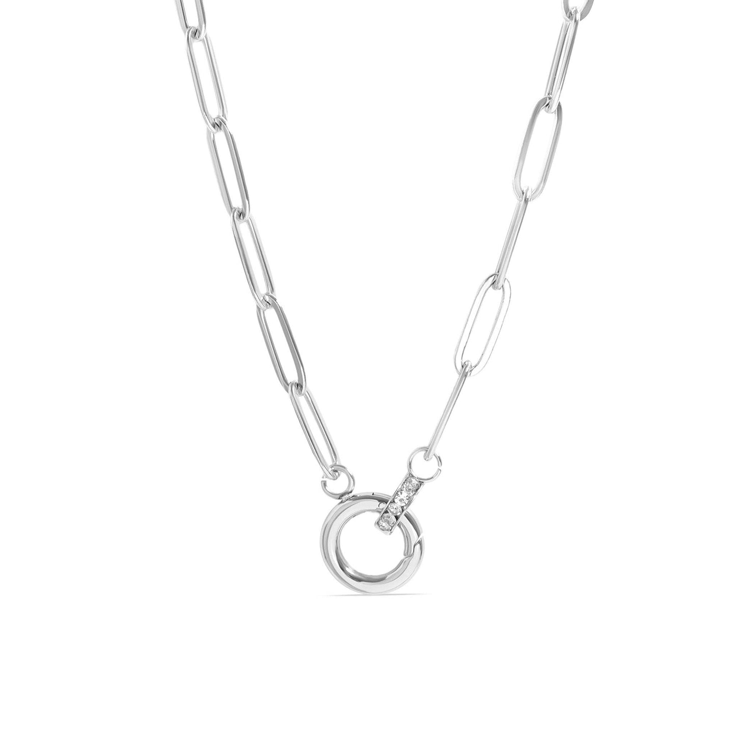 18K Gold PVD Paperclip Rhinestone Charm Holder Necklace: Gold