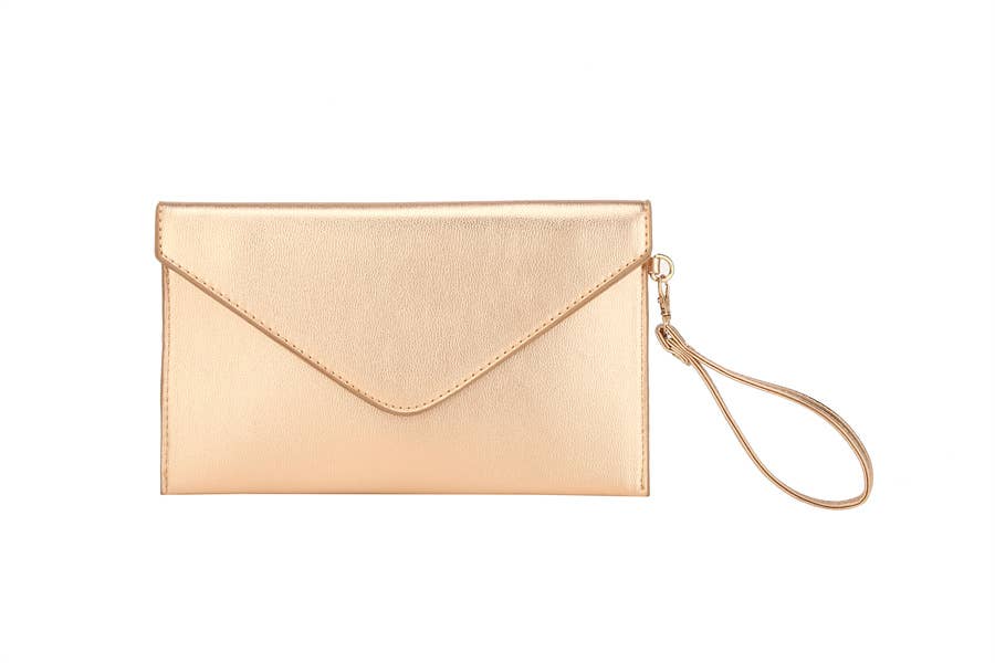 Ladies Smooth Flat Envelope Clutch Evening Handbag: Pink